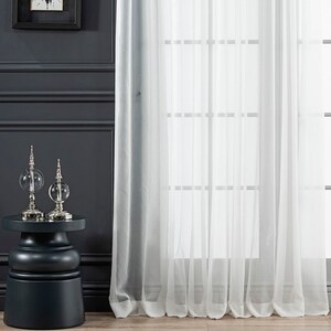 Custom Silky White Cream Brown Sheer Living Room Curtains, Minimalist Home Decor Window Curtain Panel Pair for Bedroom, Housewarming Gift