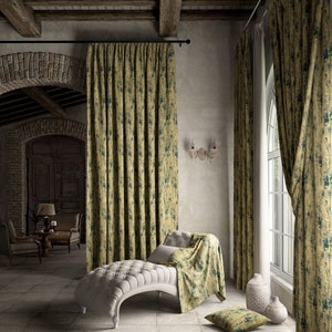 Patterned Living Room Farmhouse Decor Curtains, Handmade Drapery Panels for Home Decoration, Pleated Custom Drape Cafe Curtain, Gift for Her
