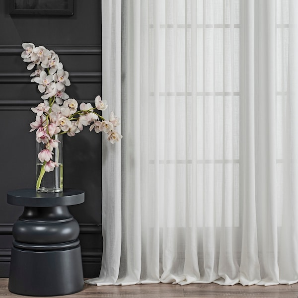 Extra Long Custom Size Luxury Tulle Sheer Curtains for Living Room, White Gray Fancy Tulle Fabric Window Curtain Panel, Housewarming Gift