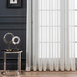 Custom Size Silky Soft Luxury Sheer Curtains for Living Room, Glimmer Tulle Bedroom Window Curtain Panel Pair, Grommet Rod Pocket Curtains