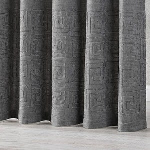 Custom Steel Gray Geometric Curtains, Home Decor Curtains for Living Room, Striped Drapes for Bedroom, Blackout and Milk Coffee Color Option