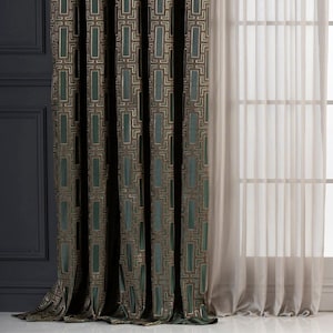 Custom Size Geometric Luxury Curtains, Blackout and Color Options, Home Decor Designer Curtains for Living Room, Modern Drapes for Bedroom
