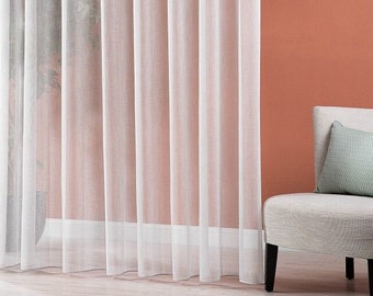 Custom Natural Linen Sheer Curtains, Minimalist Home Decor Transparent Curtains for Living Room, Farmhouse Window Curtains, Color Options