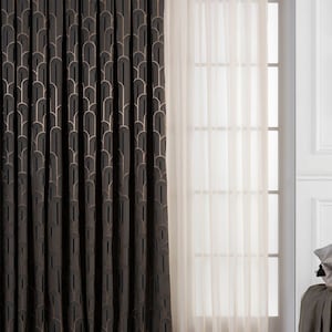 Custom Luxury Geometric Home Decor Curtains, Blackout and Color Options, Contemporary Designer Window Curtains, Black Drapes for Living Room
