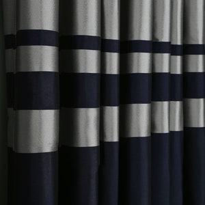 Striped Designer Curtains, Luxury Fabric Panels, Pleated Blue Gray Bedroom Curtains, Drape Curtains for Window, Handmade Wedding Decor