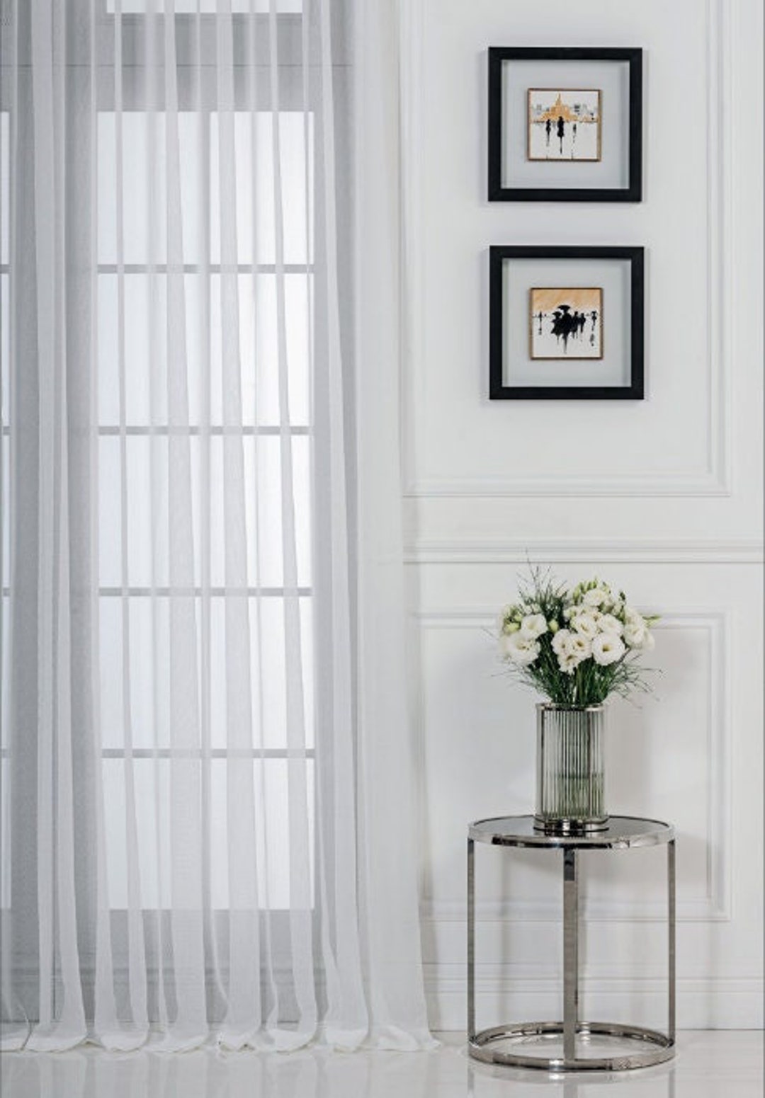 Custom Size White Sheer Living Room Curtains Cream Gray Brown Etsy