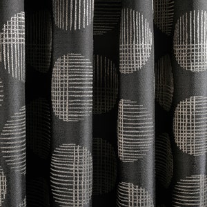 Custom Size Round Geometric Textured Modern Curtains, Black Luxury Home Decor Curtain for Living Room, Blue Cream Drapery Panels for Bedroom