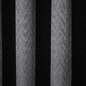 Custom Size Luxury Dark Gray Curtains, Blue Cream Color Options, Herringbone Pattern Curtains for Living Room, Bedroom Drapery Panel Pair