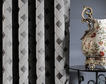 Custom Size Modern Geometric Design Curtains for Living Room, Color Options, Gray Bedroom Window Curtain Panel, Blue Drapery Panel Pair