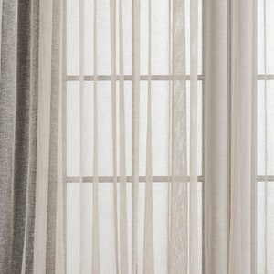 Luxury Custom Size Linen Tulle Sheer Curtains, Natural Minimalist Home Decor Linen Window Curtains, Tulle Fabric Panel Pair, Gift for Her image 6