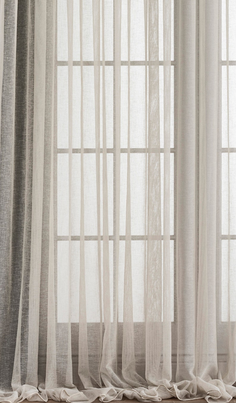Luxury Custom Size Linen Tulle Sheer Curtains, Natural Minimalist Home Decor Linen Window Curtains, Tulle Fabric Panel Pair, Gift for Her image 6