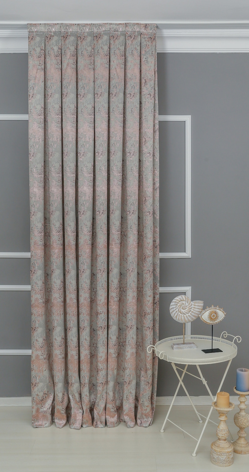 Patterned Dusty Rose Luxury Window Curtain Panel, Color Options, Modern Custom Size Bedroom Decor Drape Curtains, Housewarming Gift for Her image 3