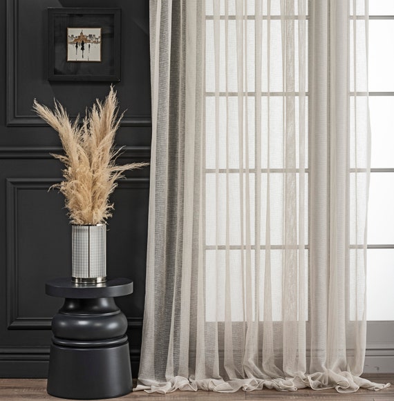 Luxury Custom Size Linen Tulle Sheer Curtains, Natural Minimalist Home Decor Linen Window Curtains, Tulle Fabric Panel Pair, Gift for Her