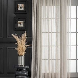 Luxury Custom Size Linen Tulle Sheer Curtains, Natural Minimalist Home Decor Linen Window Curtains, Tulle Fabric Panel Pair, Gift for Her image 7