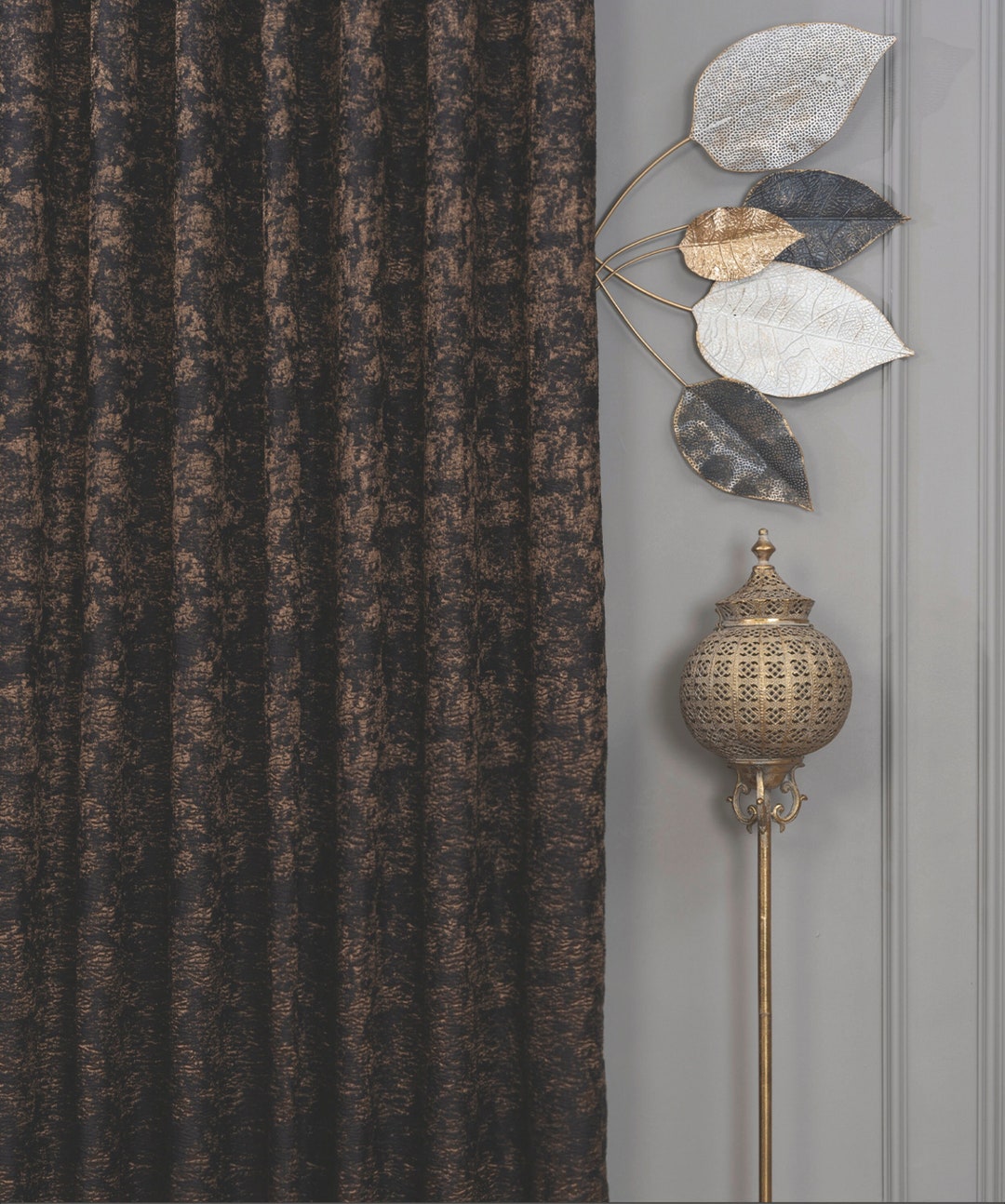 Custom Size Luxury Black and Gold Window Curtains Color Etsy