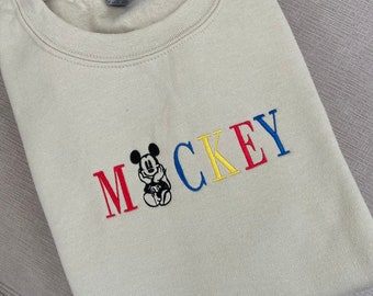 Geborduurde Mickey-trui met ronde hals, Mickey-geborduurde trui, Dland Mouse-ronde hals