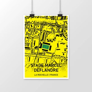 La Rochelle rugby poster - Marcel Deflandre stadium with aerial view of La Rochelle - Fan Stade Rochelais