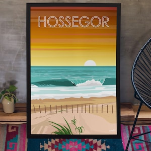 Cartel de surf en Hossegor - Playa de Gravière - Arte de pared minimalista para decoración de interiores