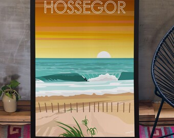 Surfing poster in Hossegor - Gravière Beach - Minimalist wall art for interior decoration