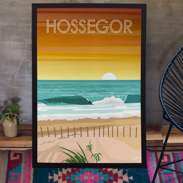 Affiche surf à Hossegor - Plage de la Gravière - Art mural minimaliste pour décoration d'intérieur