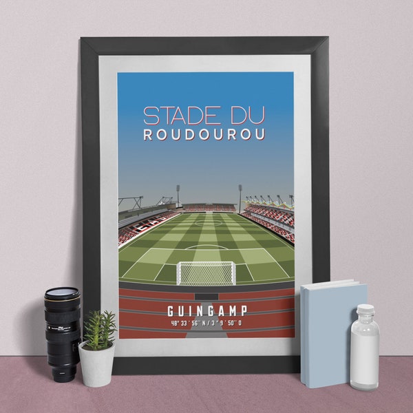 Poster EA Guingamp - Stade du Roudourou - Football Noirs et Blancs - Fan En Avant Guingamp