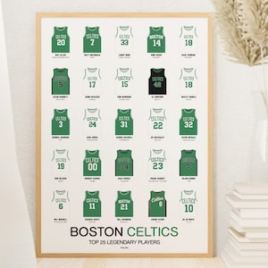 Boston Basketball Legendary Players Poster - Poster of the 25 jerseys of the greatest players of all time of the C&#39;s basketball team