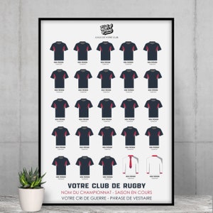 Affiche de votre club de rugby personnalisable - Les maillots des joueurs de votre club de rugby à personnaliser pour une idée cadeau unique