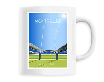Mug with handles of different colors of the stadium of Montpellier Rugby Hérault