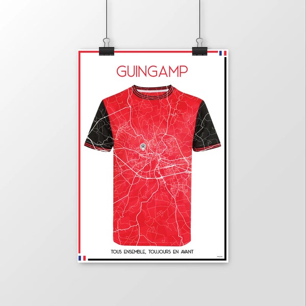 Affiche Guingamp - Poster stade de Roudourou sur maillot de foot de l'EA Guingamp