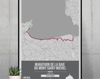 Affiche Marathon personnalisée - Marathon de la baie du Mont-Saint-Michel - Poster running cadeau personnalisable