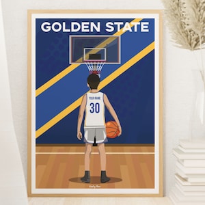 Póster personalizado de baloncesto de Golden State - Golden State Warriors - Idea de regalo para un niño fanático de la NBA