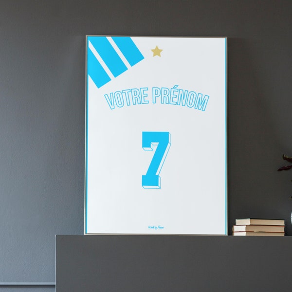 Affiche personnalisable maillot de Football - Olympique de Marseille - Idée cadeau fan de football et de l'OM - Poster homme, femme, enfant