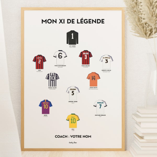 Affiche Mon XI de légende - Poster football personnalisable mon équipe type - Mes 11 meilleurs joueurs de tous les temps