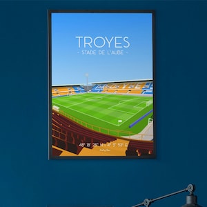 Troyes football | Dawn stadium poster - ESTAC supporter gift idea - Trojan footballer - Football wall decoration