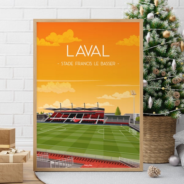 Affiche football Laval - Poster stade de foot Francis le Basser - Idée cadeau fan stade Lavallois