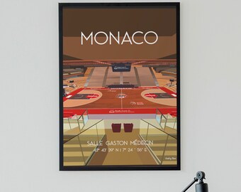 Monaco AS Poster Basketball - Posterraum Gaston Médecin des Roca Boys - Wanddekoration minimalistischer Stil, made in France