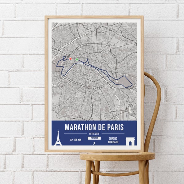 Affiche Marathon de Paris personnalisable  - Poster running personnalisable - Art mural sportif