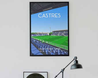Castres rugby poster - Pierre Fabre stadium - Castres Olympique rugby fan - Graphic illustration made in France minimalist style