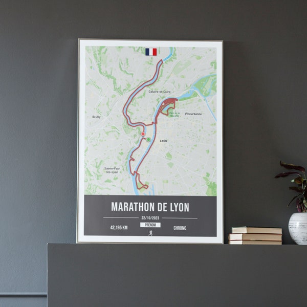 Marathon Lyon poster to personalize - Run In Lyon 2023 running gift idea