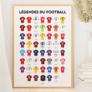 Poster Football Legends - Poster der besten Fußballspieler der Geschichte - 54 Trikots mit Namen und Spitznamen von Spielern