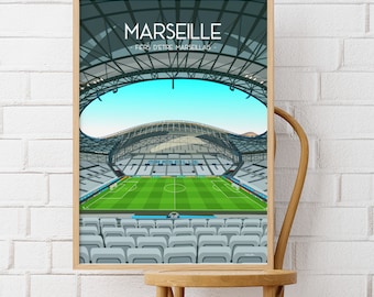 Marseille Fußballstadion Poster - Künstlerische grafische Darstellung des Olympique de Marseille Velodroms - OM Fangeschenk