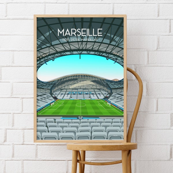 Affiche Marseille stade de football - Illustration graphique artistique du Vélodrome de l'Olympique de Marseille - Cadeau fan de l'OM