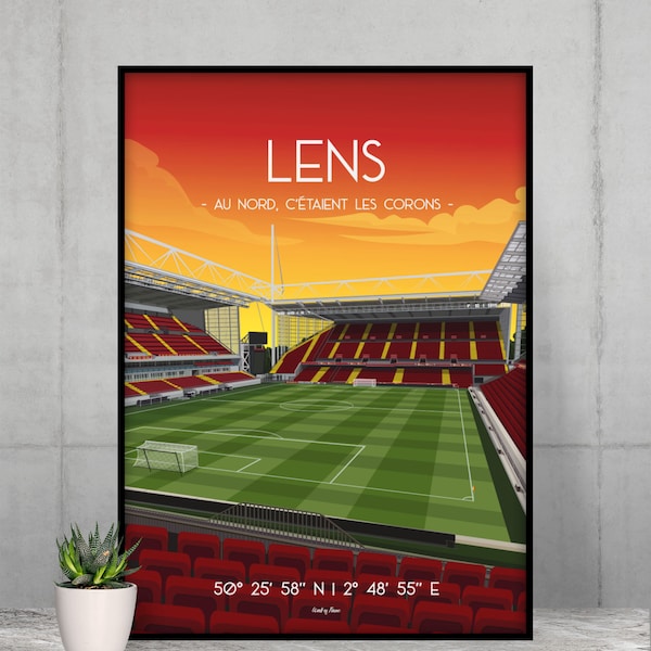 Lens Fußballplakat - Grafische Darstellung des Bollaert Delelis Stadions - RC Lens Fangeschenkidee