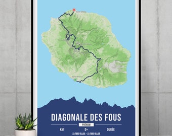 Anpassbares Plakat „Diagonale des Fous“ – Insel La Réunion – Anpassbares Wanderplakat