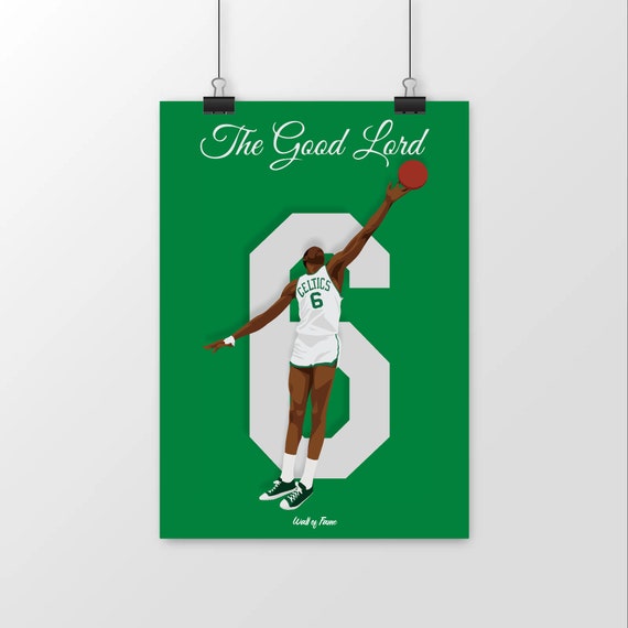 Bill Russell Basketball Poster NBA Player Boston Celtics Orange