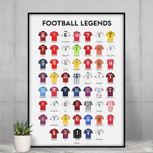 Pôster de lendas do futebol - Pôster dos melhores jogadores de futebol de todos os tempos - Ideia de presente de futebol