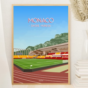AS Monaco football poster - Stade Louis II - Decorative gift idea for ASM fans
