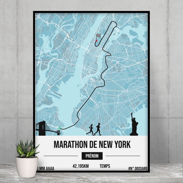 Affiche Marathon de New York personnalisable - Idée cadeau personnalisé running - Votre performance affichée