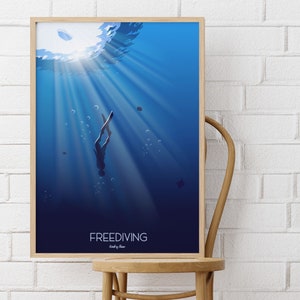 Freediving apnea poster - Apnea poster in natural environment - Extreme sport gift idea amateur or professional apnea