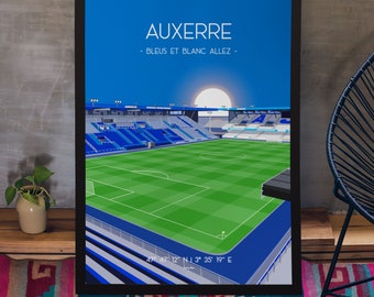 Affiche AJ Auxerre football - Poster du stade de l'Abbé Deschamps - Décoration intérieure pour fan de football - Allez les Bleus et Blanc